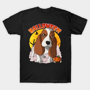 Basset Hound Pumpkin Happy Halloween T-Shirt